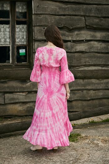 Robe longue tie and dye , décolleté V boutonnée devant , élastique à la taille 3