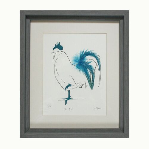 Oh Me! Cockerel Feathered Print - Blue Framed