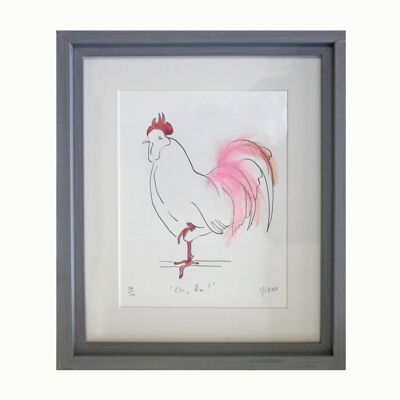 Oh Me! Cockerel Feathered Print - Pink Framed