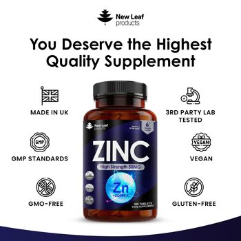 Comprimés de zinc 50 mg 365 suppléments de zinc végétaliens à haute résistance (approvisionnement de 6 mois) 4