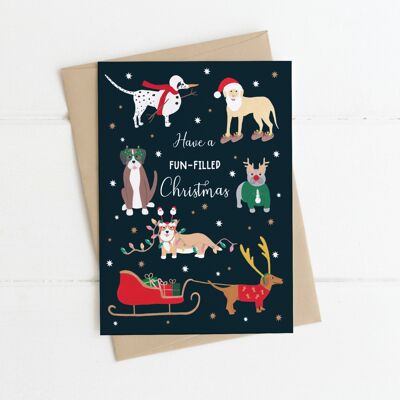 Cartolina di Natale con cani, cartolina di Natale