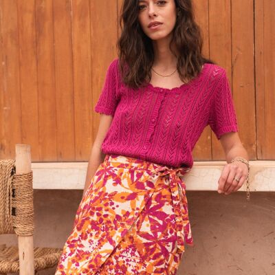 NILO crochet knit short-sleeved top