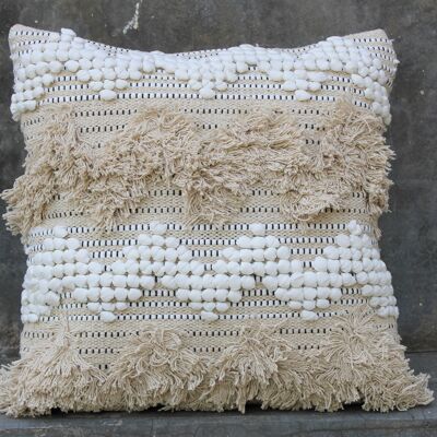 Housse de coussin tissée à la main naturelle et blanche bohème