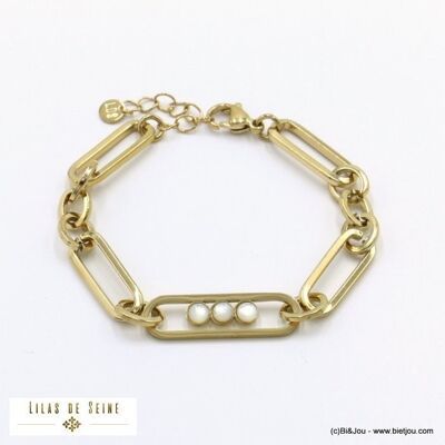 Bracelet acier 3 cabochons pierre chaîne trombone 0222066