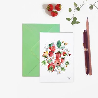 CARTE POSTALE FRAISE BOTANIQUE AQUARELLE