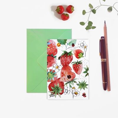 DETAIL WATERCOLOR BOTANICAL STRAWBERRY POSTCARD 1