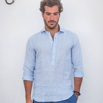 Chemise popover en lin MAMANUCA bleu clair 4