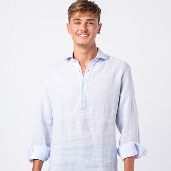 Chemise popover rayée en lin SAMUI bleu clair 2