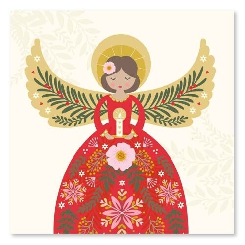 Red Angel with Candle Blank Christmas Card