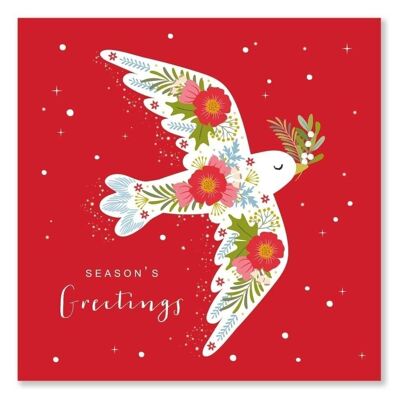 Cartolina di auguri di Natale con colomba della pace floreale
