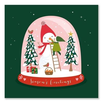 Schneemann-Schneekugel-Weihnachtskarte/die Grüße der Jahreszeit
