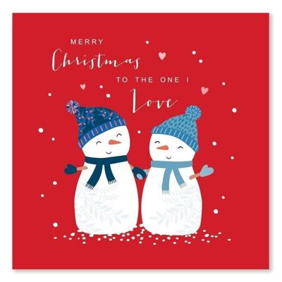 Cartolina di Natale con coppia di pupazzi di neve "To The One I Love".