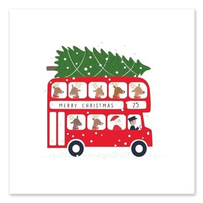 Bus de Londres avec rennes et Père Noël / Bus de Noël / Carte de Noël