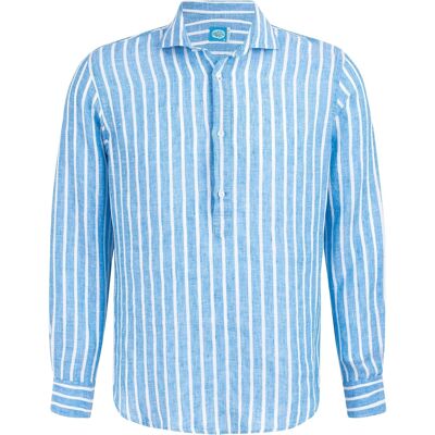 Popover-Hemd aus Leinen mit Streifen, SICILIA-Blau