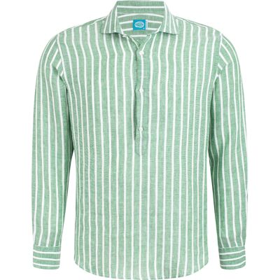 Linen Stripes Popover Shirt SICILIA green