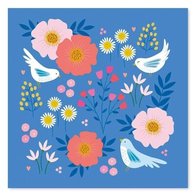 Tarjeta en blanco / Tarjeta de arte Pájaros azules