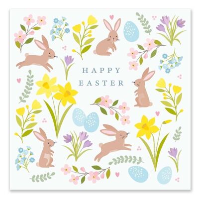 Osterkarte / Hase und Blumenmuster