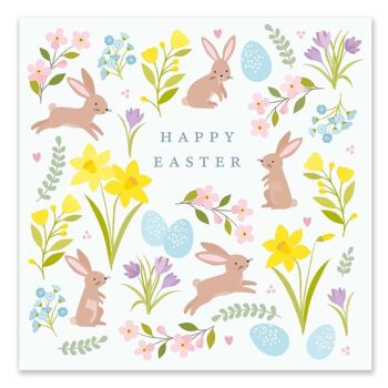 Carte de Pâques / Lapin et motif floral
