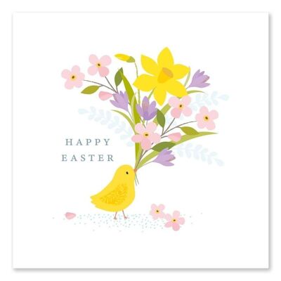 Tarjeta de Pascua / Pollito con flores de primavera