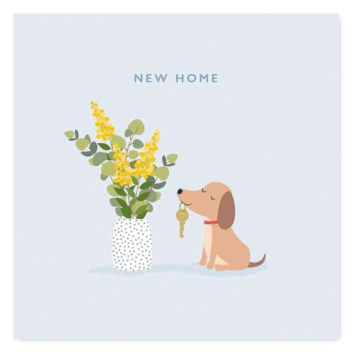 New Home Card / Housewarming Dog with Key and Plant