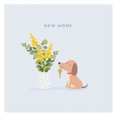 Nuovo biglietto per la casa/cane per l'inaugurazione della casa con chiave e pianta