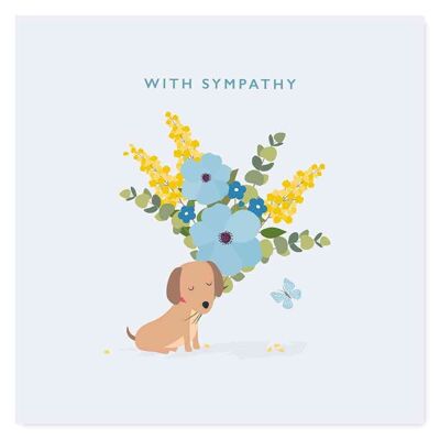 Sympathy Card / Little Dog with Flowers