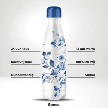 Gourde IZY x Delft Bleu - Fleurs 500ML & Gourde / thermos / thermos / bouteille / bouteille isotherme / eau / Bouteille sous vide 2