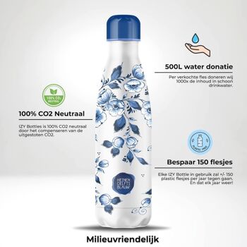 Gourde IZY x Delft Bleu - Fleurs 500ML & Gourde / thermos / thermos / bouteille / bouteille isotherme / eau / Bouteille sous vide 3