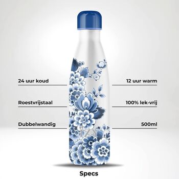 Gourde IZY x Delft Bleu - Paon 500ML & bouteille thermos / bouteille d'eau / thermos / bouteille / bouteille isotherme / eau / bouteille sous vide 3