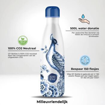 Gourde IZY x Delft Bleu - Paon 500ML & bouteille thermos / bouteille d'eau / thermos / bouteille / bouteille isotherme / eau / bouteille sous vide 4