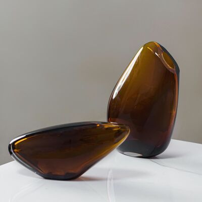 Long stretched luxury glass vase of innovative organic design, KOOKY13AM