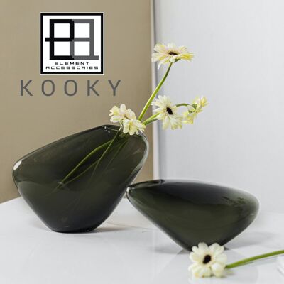 Long stretched luxury glass vase of innovative organic design, KOOKY13GR