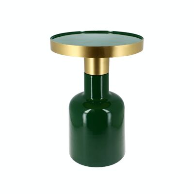 TABLE D APPOINT RONDE EN METAL EMAILLE VERT ET DORE 36X36X51CM PAMONA