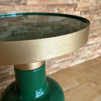 TABLE D APPOINT RONDE EN METAL EMAILLE VERT ET DORE 36X36X51CM PAMONA 4