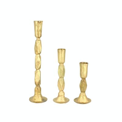 SET OF 3 CANDLESTICKS IN GOLD WROUGHT IRON H14/20/28CM JAVA