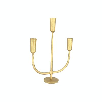 CANDLESTICK 3 PRONGS IN GOLD WROUGHT IRON 30CM TRIO