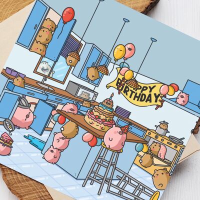 Carte d'anniversaire chaotique mignonne