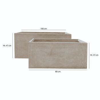 SET DE 2 POTS RECTANGLES EN FIBRE D ARGILE 80X37X37CM  ET 100X47XHT47CM FARO 4