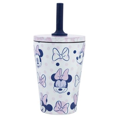STOR STAINLESS STEEL THERMOS GLASS WITH SILICONE STRAW 360 ML MINNIE MOUSE AWESOME FACES