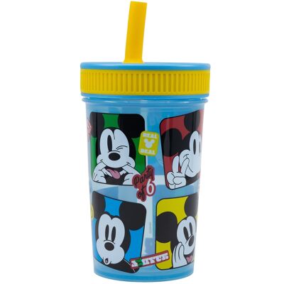 STOR GLASS WITH SILICONE STRAW 465 ML MICKEY MOUSE FUN-TASTIC