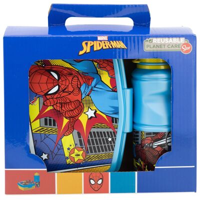 STOR BACK TO SCHOOL SET IN GIFT BOX (SPORT EASY HOLD BOTTLE 380 ML AND RECTANGULAR SANDWICH BOX) SPIDERMAN ARACHNID GRID