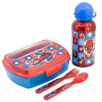 STOR SET URBAN BACK TO SCHOOL 4 PCS (400 ML ALUMINUM BOTTLE AND SANDWICH BOX WITH CUTLERY) SPIDERMAN MIDNIGHT FLYER