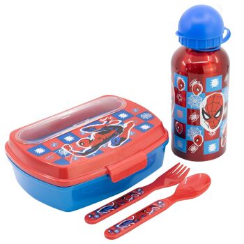 STOR SET URBAN BACK TO SCHOOL 4 PCS (FLACON ALUMINIUM 400 ML ET BOÎTE SANDWICH AVEC COUVERTS) SPIDERMAN MIDNIGHT FLYER