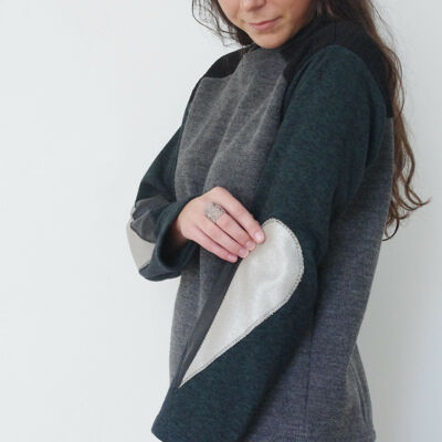 gray and green Elbow sweater