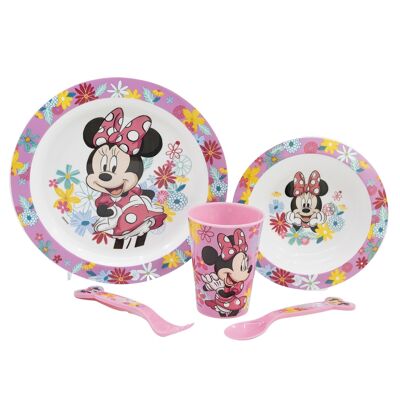 LAGERSET MICRO 5-TLG. (TELLER, SCHÜSSEL, GLAS 260 ML UND BESTECK) MINNIE MAUS FRÜHLINGS-OPTIK