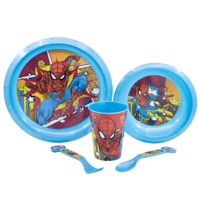 STOR SET EASY 5 PCS (PLATE, BOWL, GLASS 260 ML AND CUTLERY) IN CASE SPIDERMAN MIDNIGHT FLYER