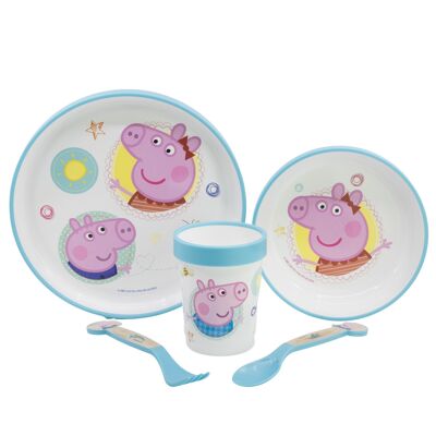 STOR SET 5 PCS NON-SLIP PREMIUM BICOLOR (PLATE, BOWL, GLASS 260 ML AND CUTLERY) IN PEPPA PIG CORE BOX