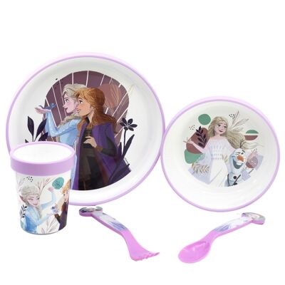 STOR SET 5 STK. RUTSCHFESTE PREMIUM BICOLOR (TELLER, SCHÜSSEL, GLAS 260 ML UND BESTECK) IN KARTON FROZEN TRUST THE JOURNEY