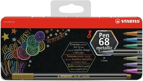 Feutres métallisés - 8 STABILO Pen 68 metallic (Boîte métal)