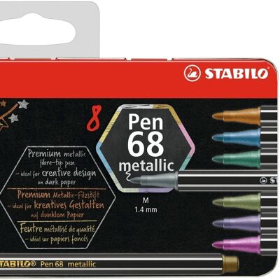 Feutres métallisés - 8 STABILO Pen 68 metallic (Boîte métal)